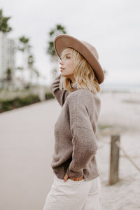 Brown Ribbed Knit Sweater