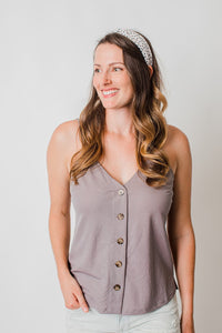 Feeling Lovely Grey Button Down Tank Top
