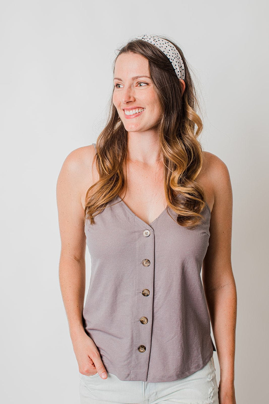 Feeling Lovely Grey Button Down Tank Top