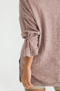 Oversized Ribbed Henley Top