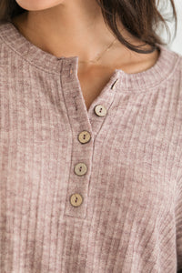 Oversized Ribbed Henley Top