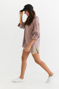 Oversized Ribbed Henley Top