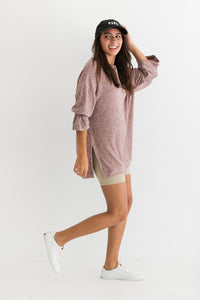 Oversized Ribbed Henley Top